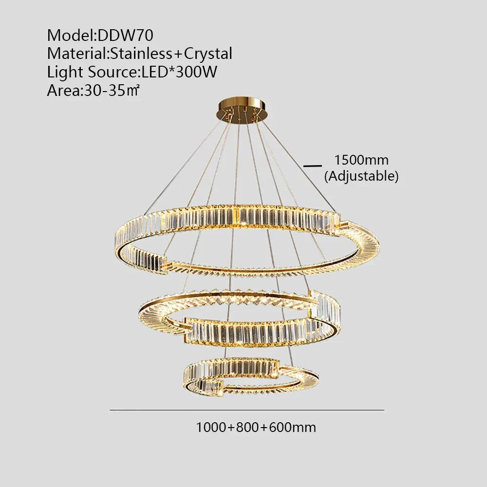 ثريا DecorBites™ الكريستال الذهبية بحلقات LED لديكور المنزل الفاخر البسيط