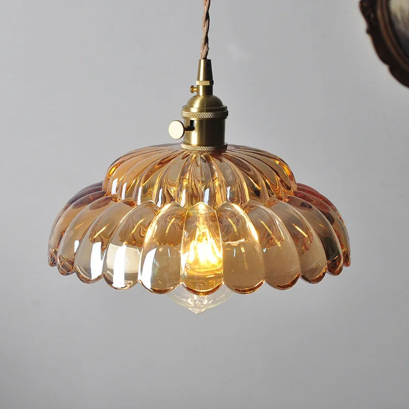 DecorBites™ Amber Flower Glass LED Pendant Lights for Home Decor