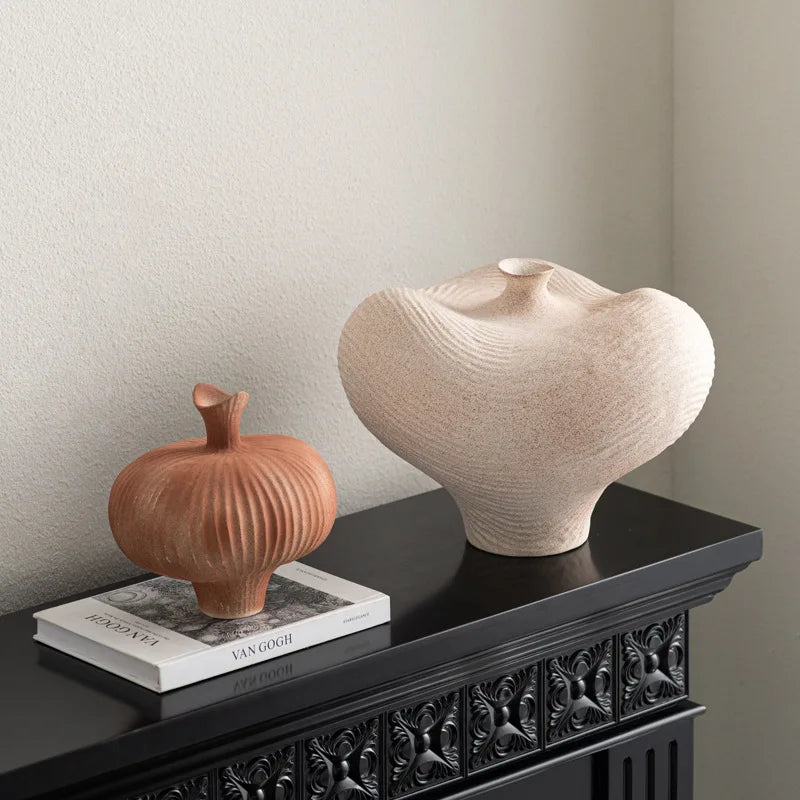 DecorBites™ Geometric Abstract Ceramic Flower Vase Bottle - Handcrafted Home Decor Pottery