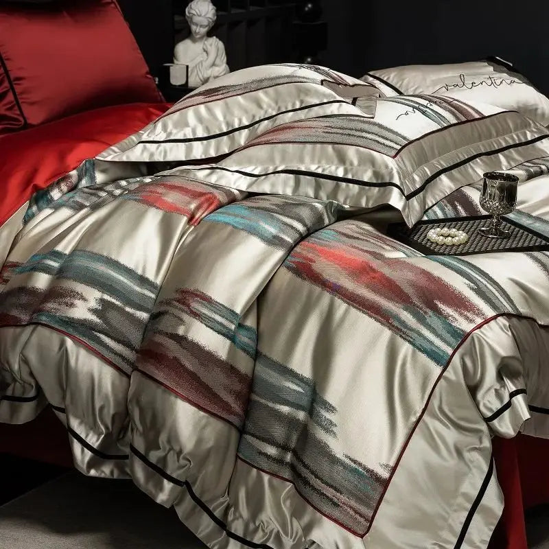 طقم مفرش سرير جاكار وبروكار فاخر من DecorBites™ مع قطن مصري وتطريز