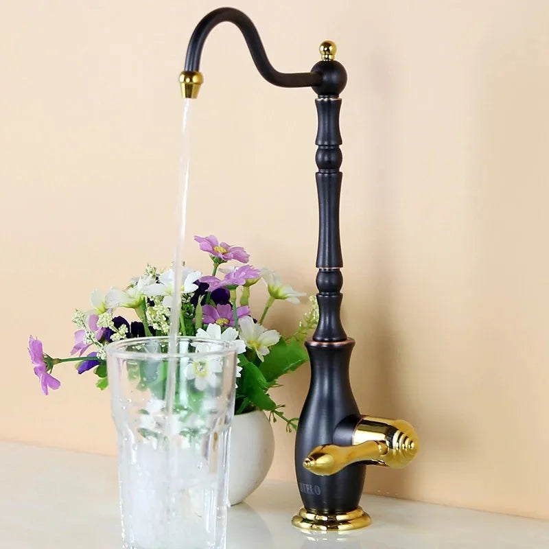 DecorBites™ Gold Kitchen Sink Faucet حنفية مياه باردة 360 درجة قابلة للدوران من النحاس الصلب