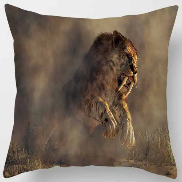 DecorBites™ Animals World Tiger Lion Pillow Case for Cute Home Decor in Sofa Living Room