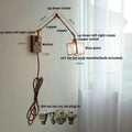 DecorBites™ Ash Wood LED Wall Lights Swing Arms Blue Glass Bedside Lamp