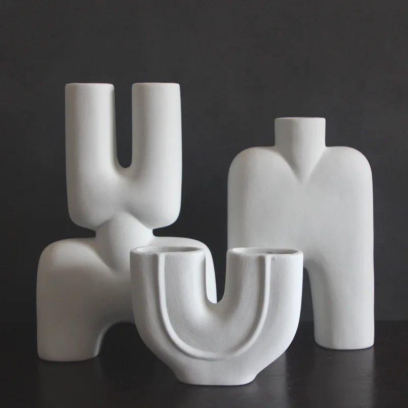 DecorBites™ Geometric Ceramic Vase | Irregular Ornaments | Room Decoration Accessories