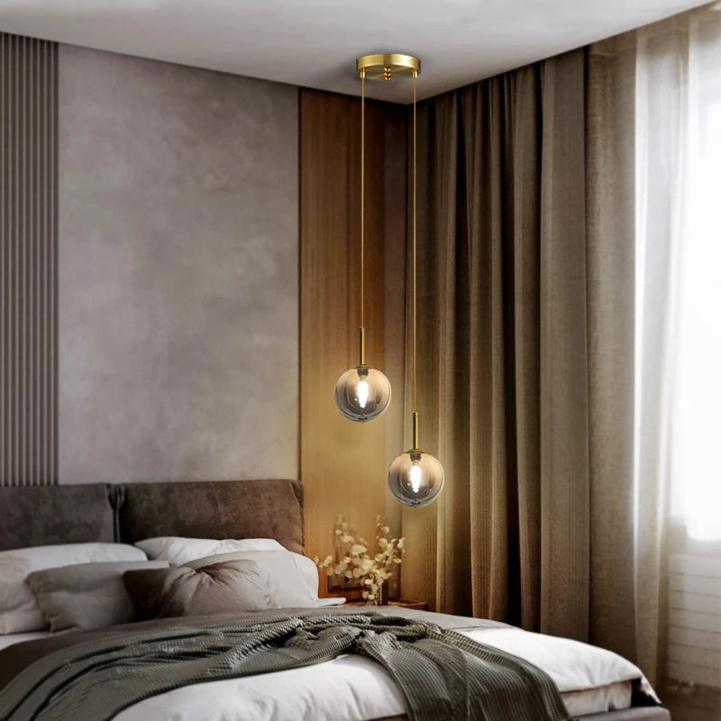 Nordic Glass Globe Pendant Light in White or Smoke Gray