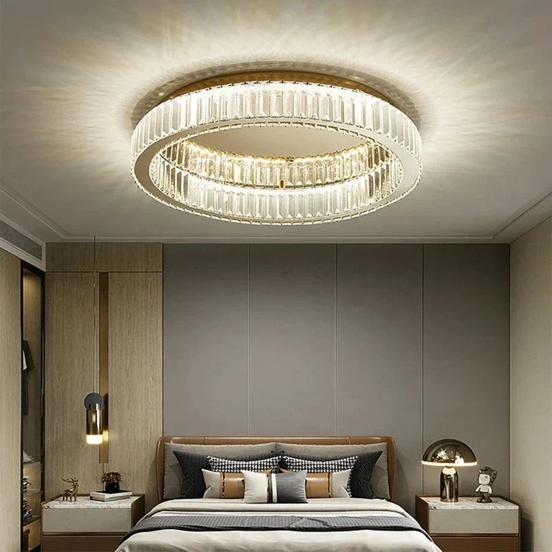 DecorBites™ مصباح سقف LED كريستالي كروم إضاءة فنية من الفولاذ المقاوم للصدأ