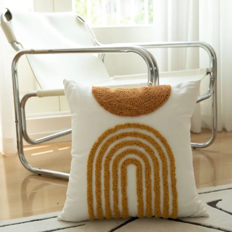 DecorBites™ Geometric Tufted Embroidered Cotton Canvas Cushion Cover 45*45cm