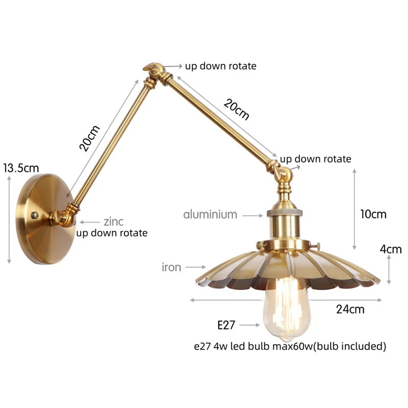 مصباح حائط DecorBites™ Gold Industrial LED مع مفتاح سحب بسلسلة لديكور المنزل