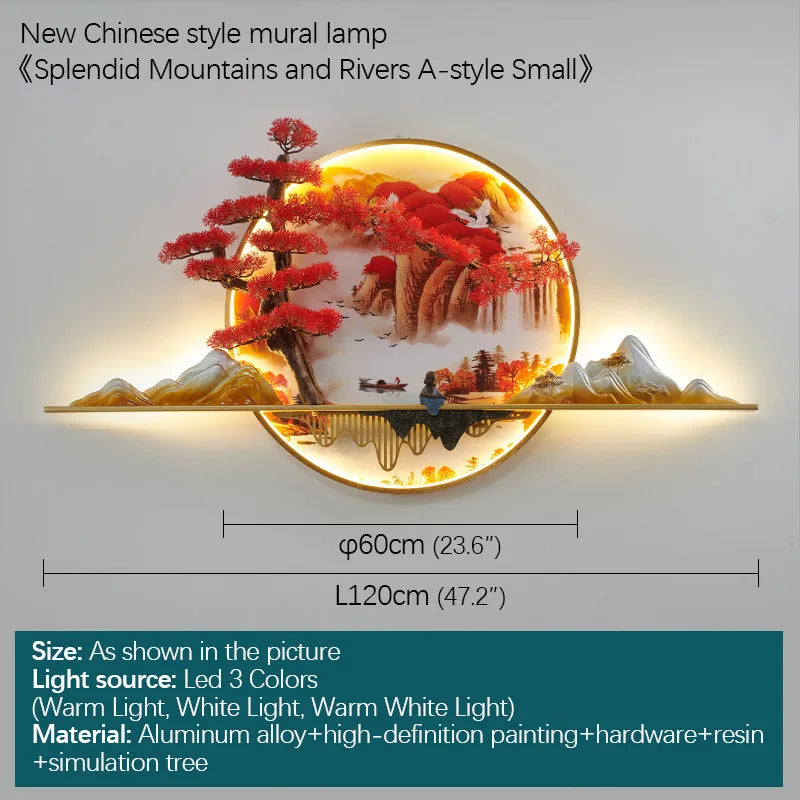 DecorBites™ 3D Chinese Pine Landscape Picture Wall Lamp for Home Living Room