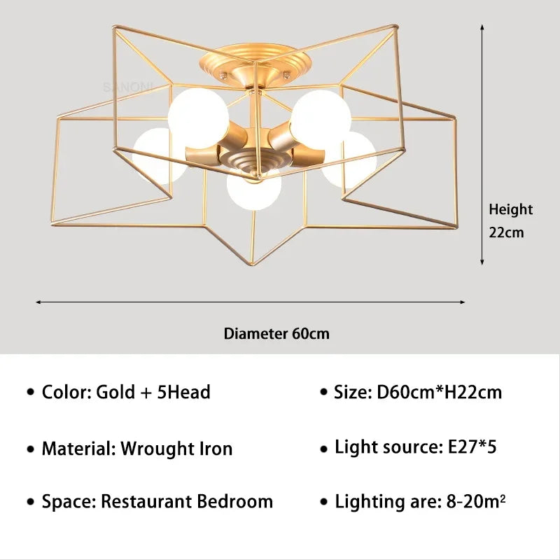 DecorBites™ Creative Star LED Ceiling Chandelier - Brushed Antique Gold Living Bedroom Lamp