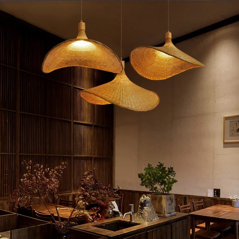 DecorBites™ Bamboo Wicker Chandelier Ceiling Hanging Lamp Dining Room Pendant Light