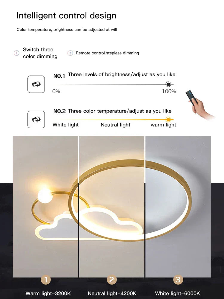 مصباح سقف LED للأطفال من DecorBites™: ثريا حضانة عصرية لغرفة النوم، مصباح كرتوني ذكي