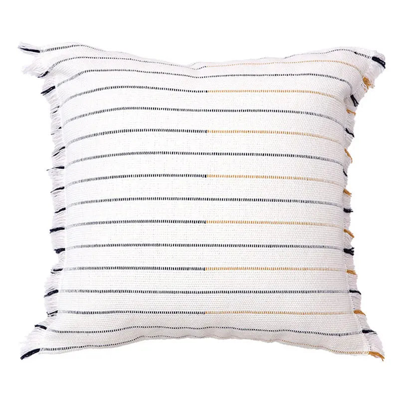DecorBites™ Handmade Cotton Woven Cushion Tassels - Ivory Black Yellow Stripe Home Decor