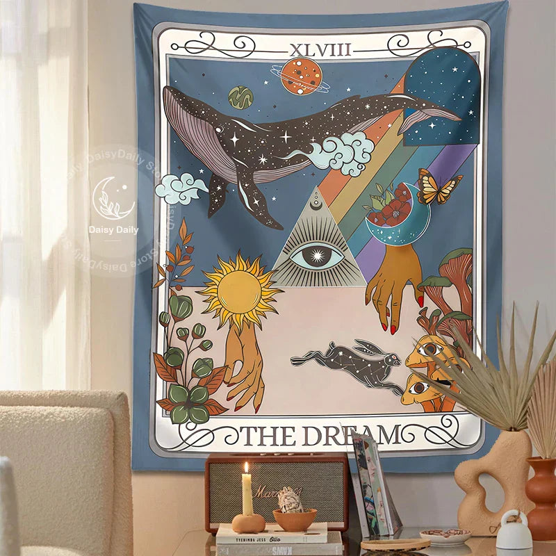 DecorBites™ Dream Tarot Tapestry: Mystical Witchy Decor for Tarot Lovers, Hippie Dorm Art