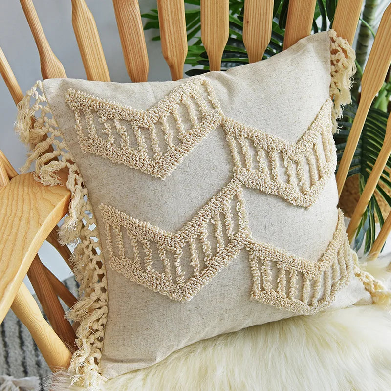 DecorBites™ Geometric Embroidery Cushion Cover with Tassel, Home Decor Pillowcase, Various Sizes