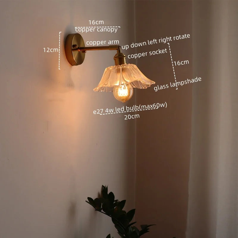 مصباح جداري زجاجي نحاسي LED على الطراز الياباني من DecorBites™ للمطاعم والبارات وغرف النوم والحمامات