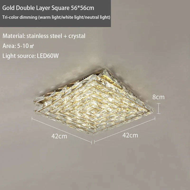DecorBites™ Crystal LED Ceiling Light | Color Changeable Square Silver | Rectangular Chrome Stainless Steel