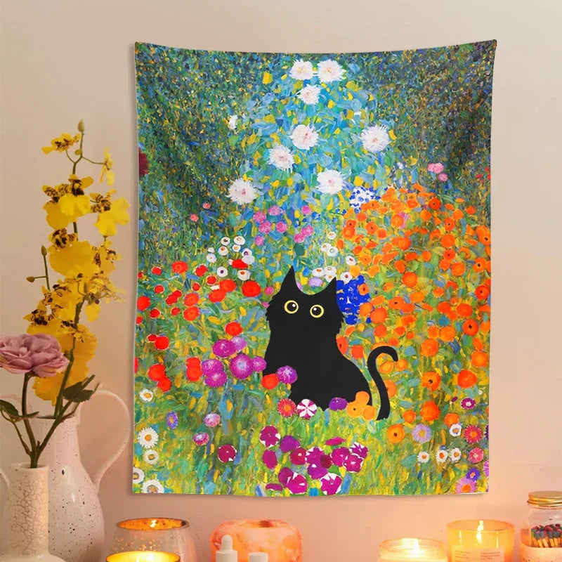 DecorBites™ Garden Cat Tapestry Wall Hanging - Psychedelic Bohemia Room Art Home Decor