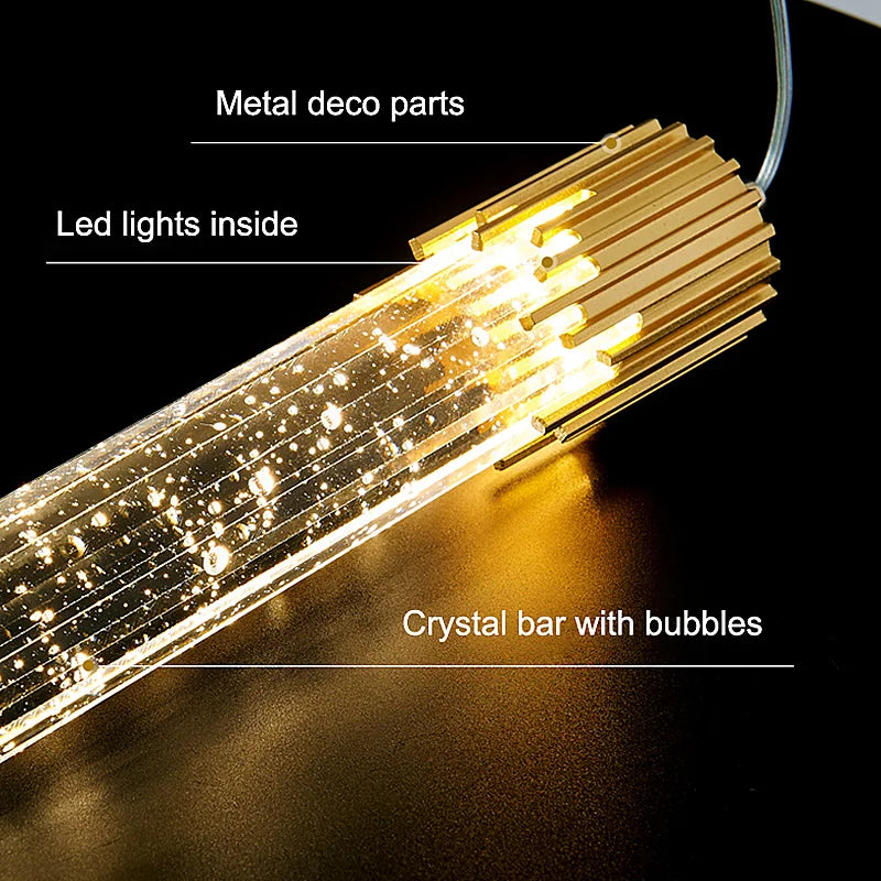 Modern Crystal Rod Pendant Light in Black or Gold