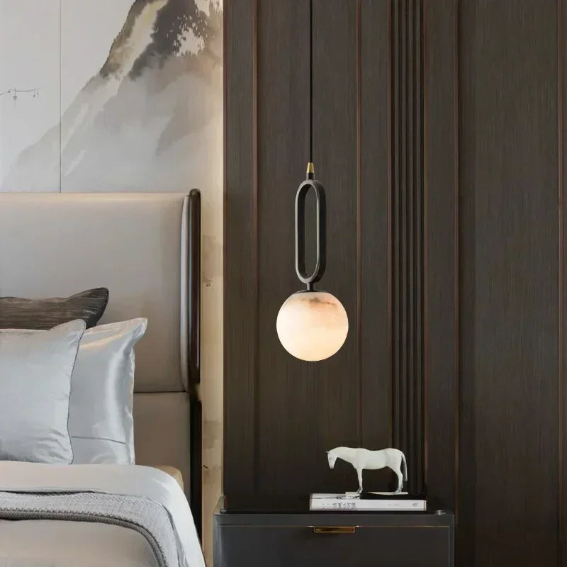 Nordic Marble Pendant Light With Polished Copper Accent