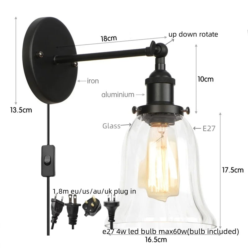 DecorBites™ Industrial Clear Glass Wall Sconce Light for Stair, Foyer, Bedroom.