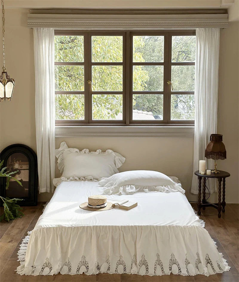 DecorBites™ 100% Cotton Ruffles Bedding Set with Double-layer Yarn and Soft Skin Friendly Texture