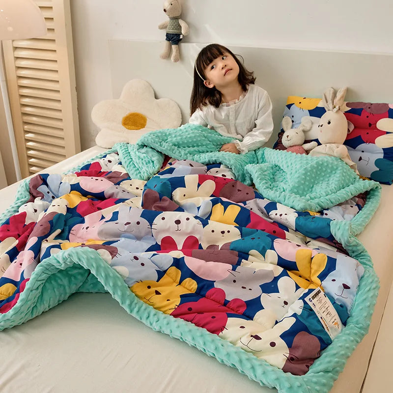 DecorBites™ Cotton Floral Double Quilt | Retro Soothe Doudou Bedding Blanket
