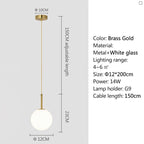 Nordic Glass Globe Pendant Light in White or Smoke Gray