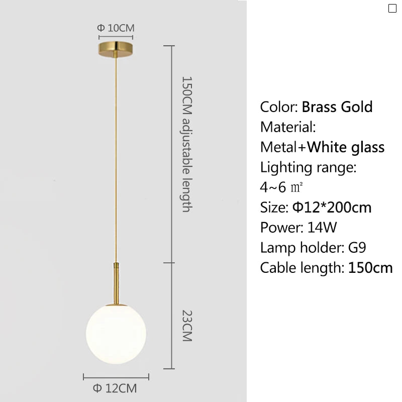 Nordic Glass Globe Pendant Light in White or Smoke Gray