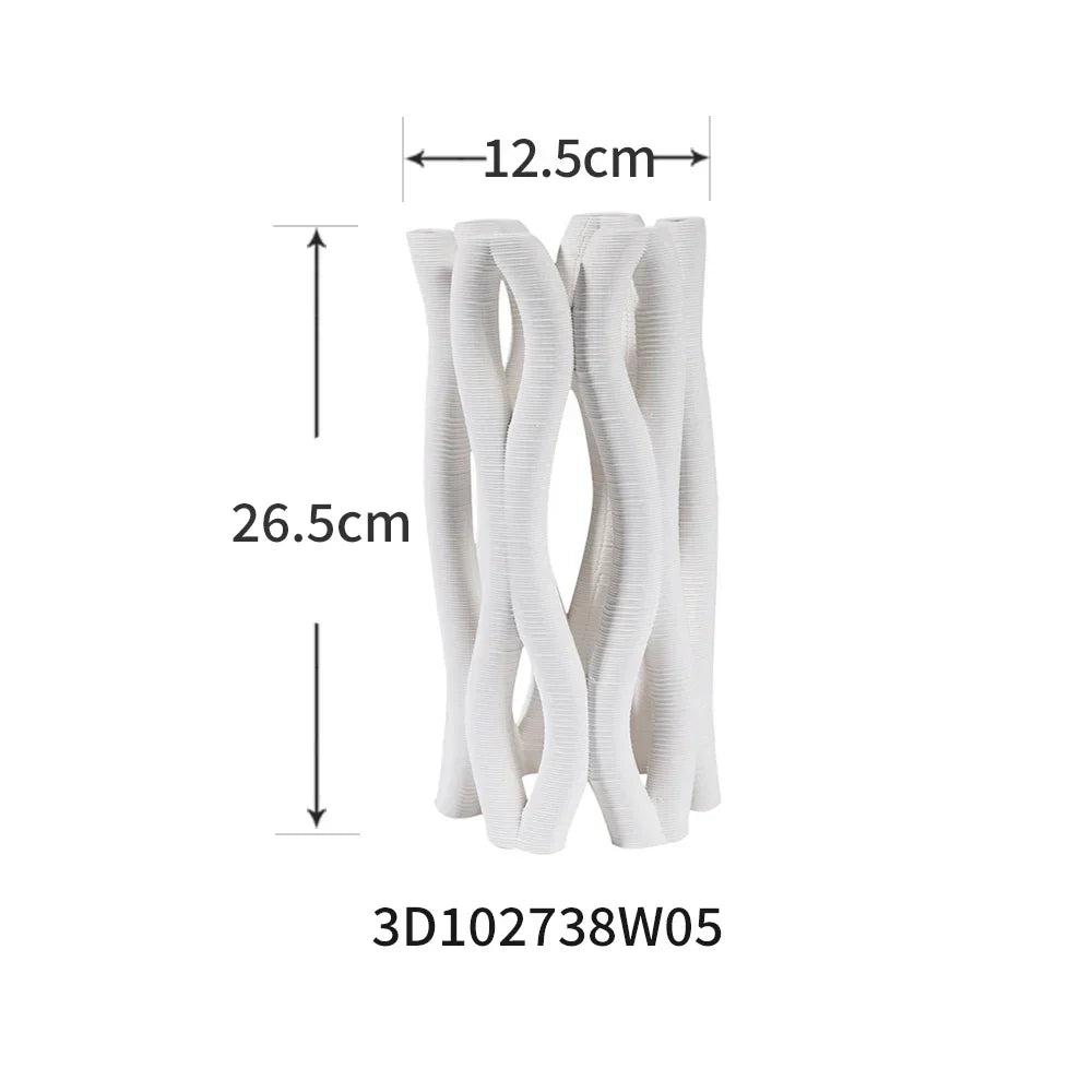 DecorBites™ Geometric Ceramic Hollow Vases Spiral Pipe Floral Arrangement Home Decor Figurines