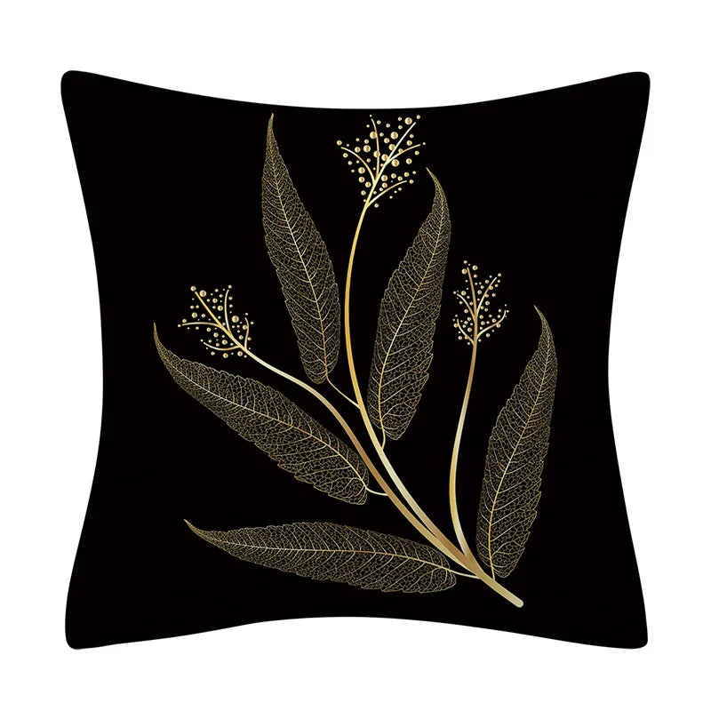 45x45cm Golden Leaves Pillow Cases by DecorBites™ - Nordic Ins Black Sofa Decor