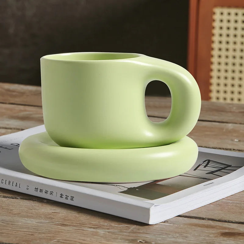 DecorBites™ Ink Splash Ceramic Mug Set with Oval Plate - 400ml Capacity