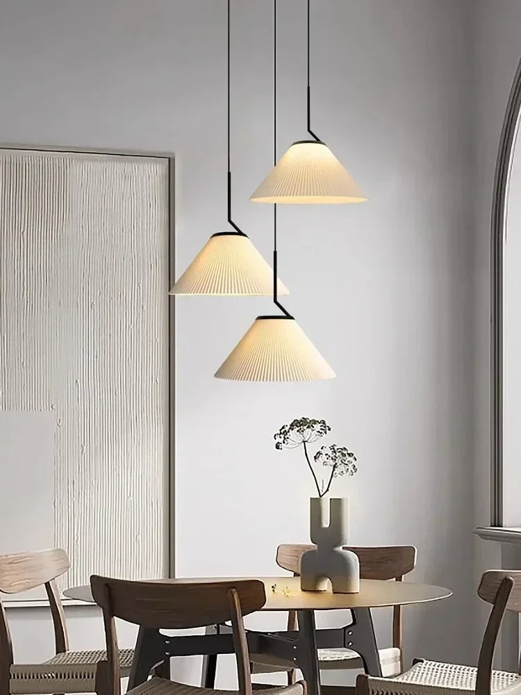 DecorBites™ Cream LED Pendant Light Nordic Pleated Chandelier for Home Decoration