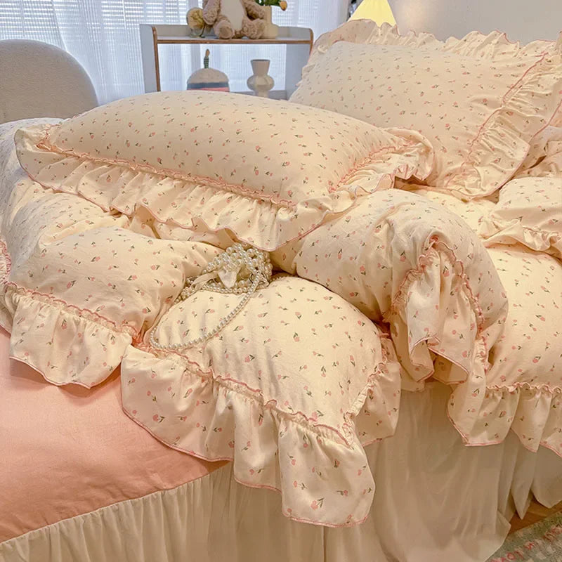 طقم مفروشات دانتيل من DecorBites™: تصميم مطبوع، حجم كوين مفرد، غطاء لحاف مريح، ملاءة مثبتة، كيسان وسادة