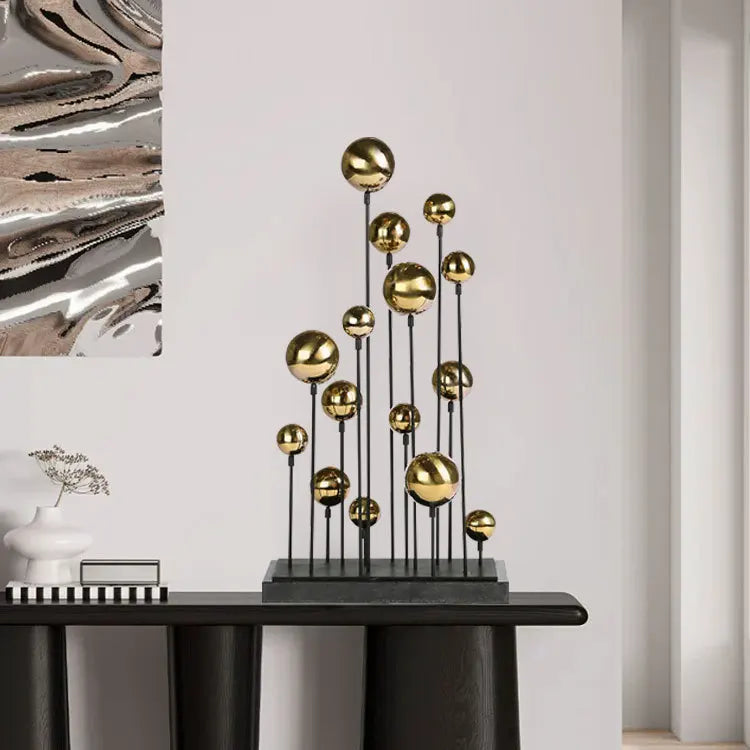 DecorBites™ Geometric Golden Ball Sculpture: Metal Handicrafts Home Decor Ornament