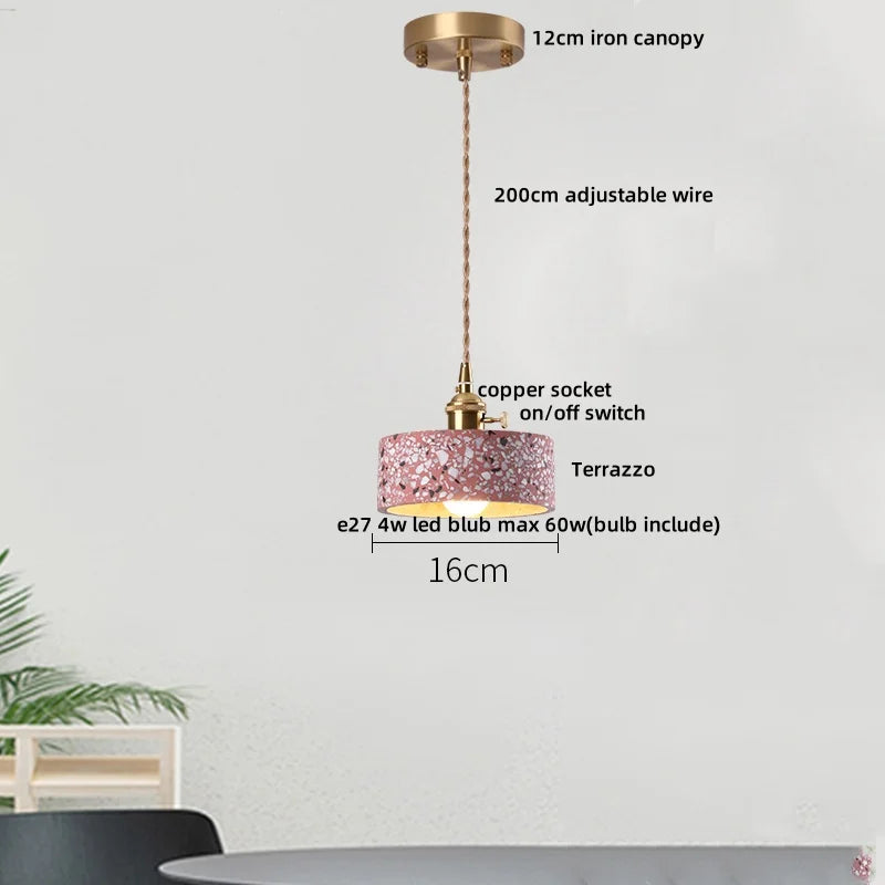 DecorBites™ Terrazzo Stone LED Pendant Lamp for Industrial Loft, Bar, Coffee, Living Room.