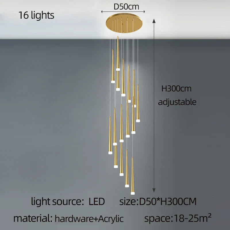 DecorBites™ Golden Tapered LED Chandelier for Modern Living Room, Kitchen, Hall - Indoor Lighting