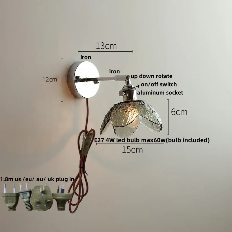 DecorBites™ Clear Glass LED Wall Lamp Pull Chain Switch Modern Up Down Rotatable Stair Light Fixtures