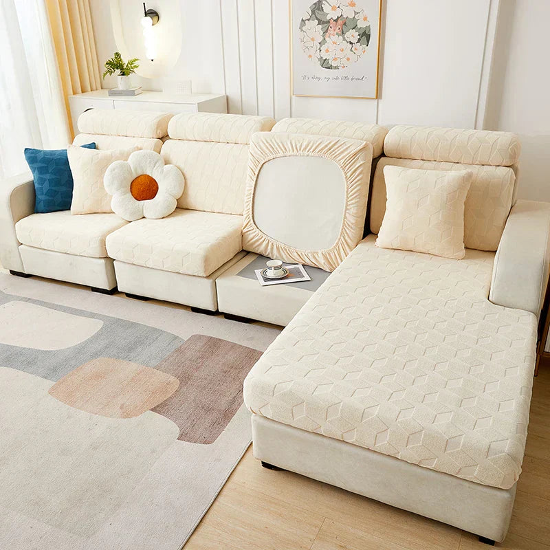 DecorBites™ Jacquard Sofa Seat Cover: Stretchable, Washable & Removable Protector
