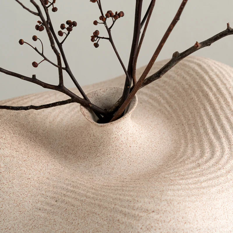 DecorBites™ Geometric Abstract Ceramic Flower Vase Bottle - Handcrafted Home Decor Pottery