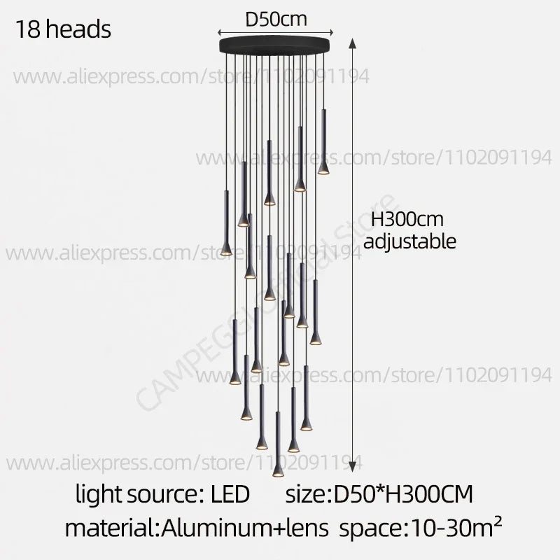 DecorBites™ Horn-Shaped Nordic Pendant Lamp for Modern Living Room and Staircase