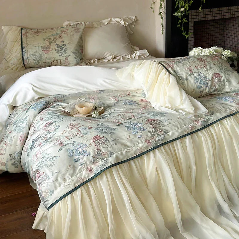 DecorBites™ French Princess Lace Ruffles Bedding Set with Soft Silky Touch