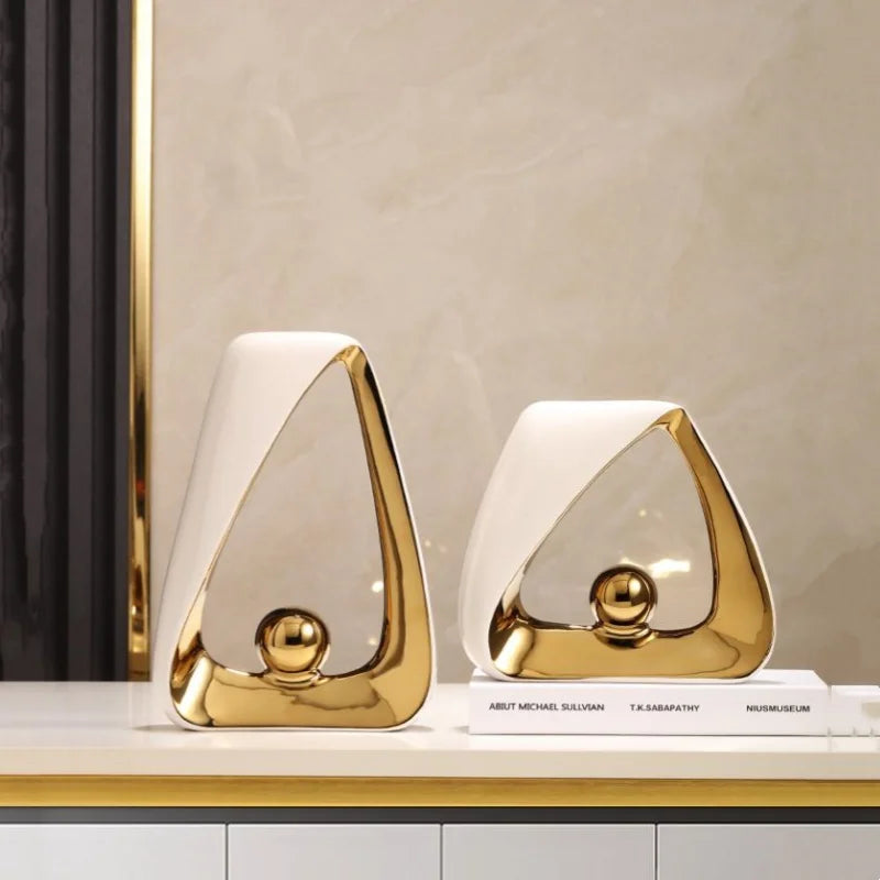 DecorBites™ Geometric Triangles Golden Ball Skeleton Sculpture: Abstract Home Decor Figurine