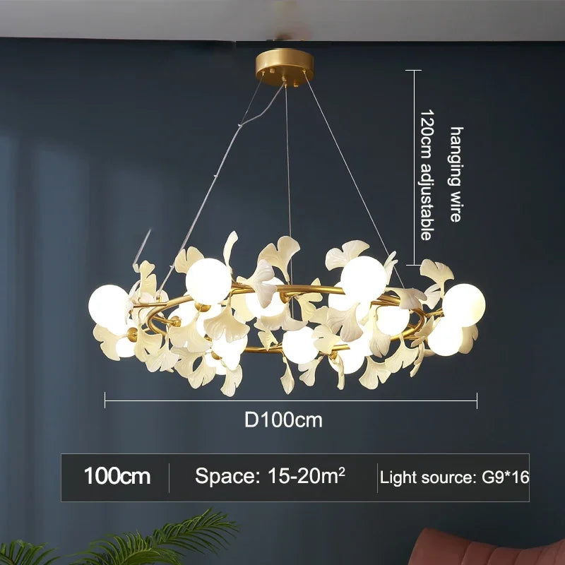 DecorBites™ Gingko Leaf Branch LED Ceiling Chandelier for Modern Living Room and Bedroom