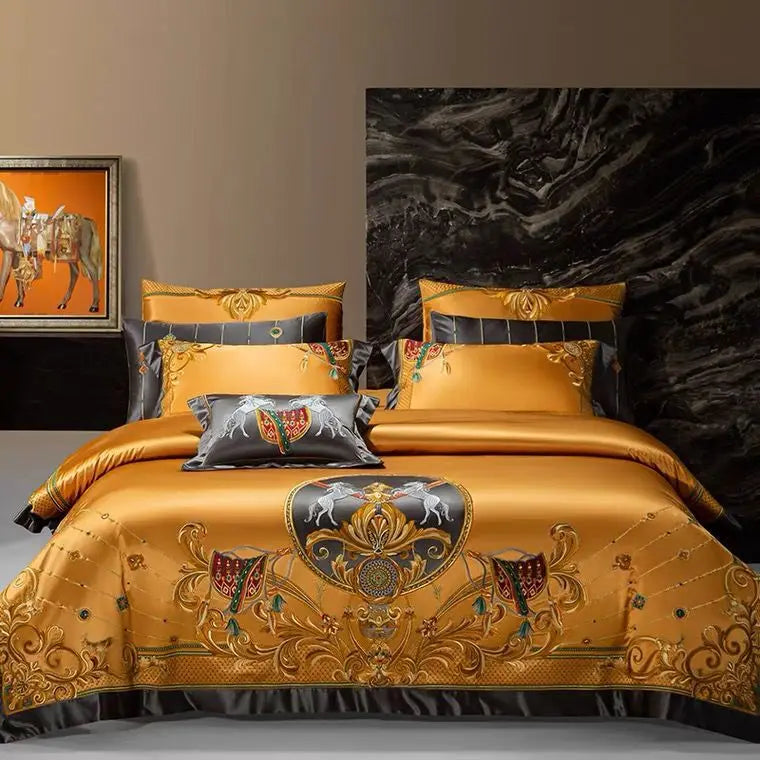 طقم مفروشات منقوش فاخر من ™DecorBites - غطاء لحاف وملاءة سرير ومفرش سرير