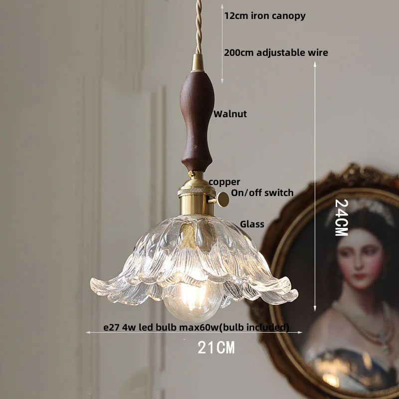 DecorBites™ Amber Glass LED Pendant Light Fixture Nordic Modern Copper Hanging Lamp