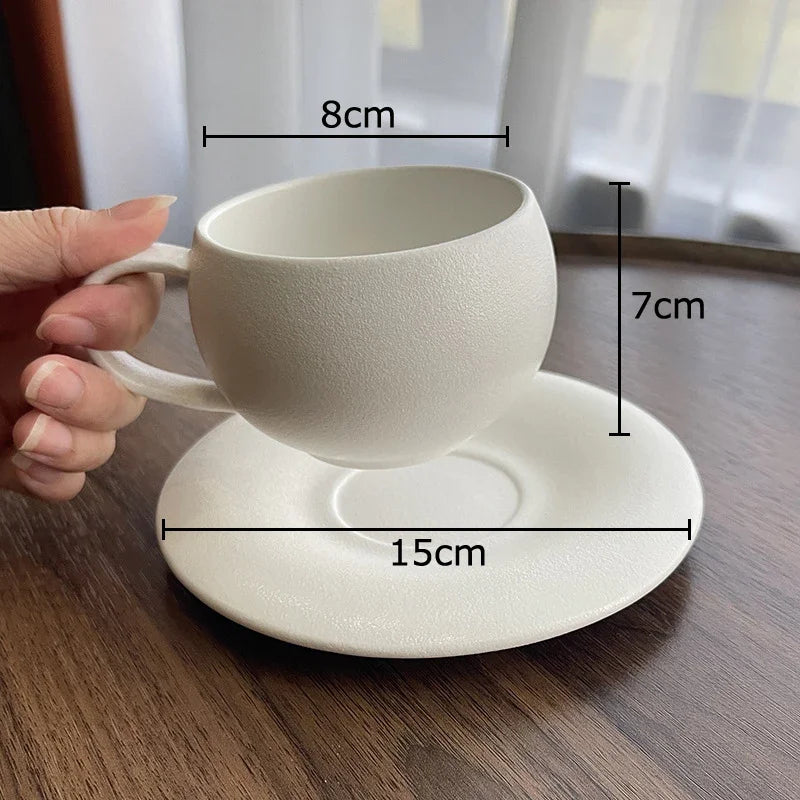 DecorBites™ Frosted 250ml Ceramic Cup & Saucer Set for Coffee, Tea, Juice