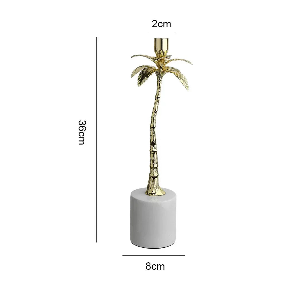 DecorBites™ Golden Metal Candlestick with Volakos White Marble Base for Luxury Home Decor