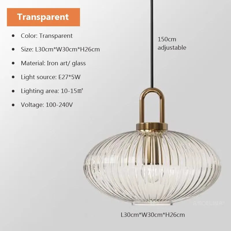 Modern Striped Glass Pendant Light in Transparent Milk White