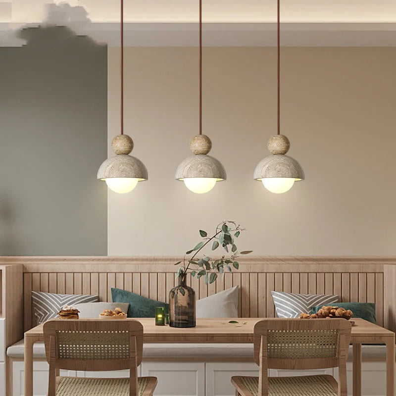 DecorBites™ Glass Ball Pendant Light - Adjustable Wire, LED, Yellow Travertine White, Dining Room
